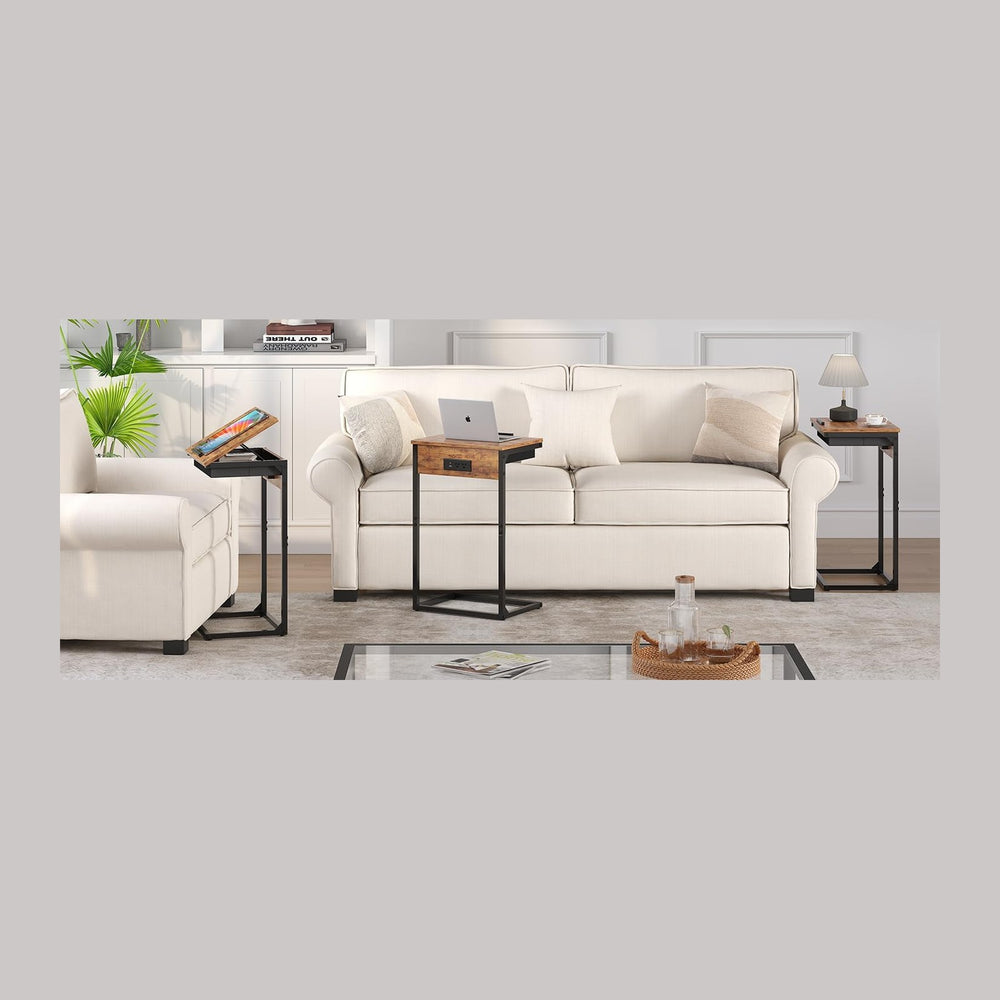 sthmec C Shaped End Table with Charging Station,45° Tiltable Adjustable Flip ...