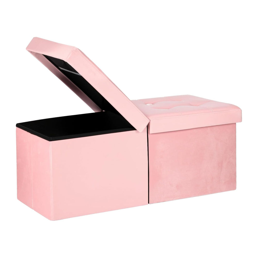Storage Ottoman Bench, 34" Teddy Velvet Folding Foot Rest, Pink | Large ...