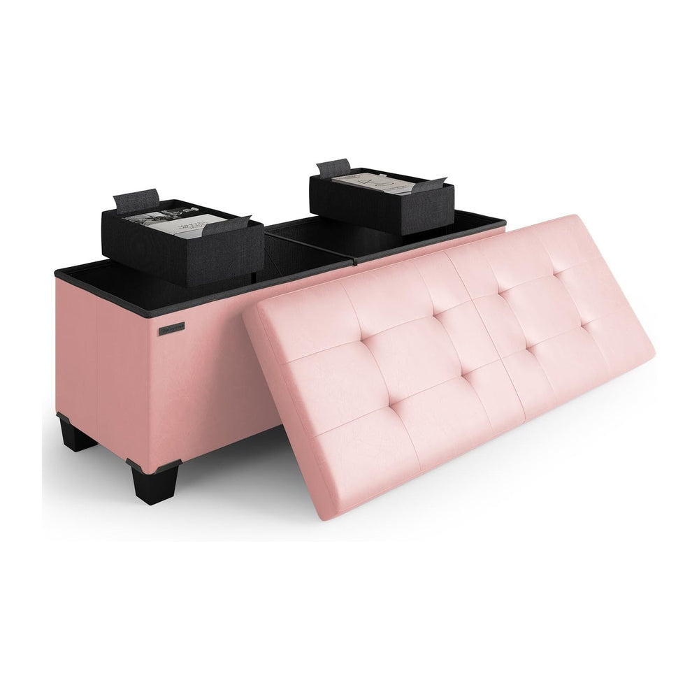 Storage Ottoman Bench with Bins, 43-in Storage Bench for Bedroom End of Bed, ...