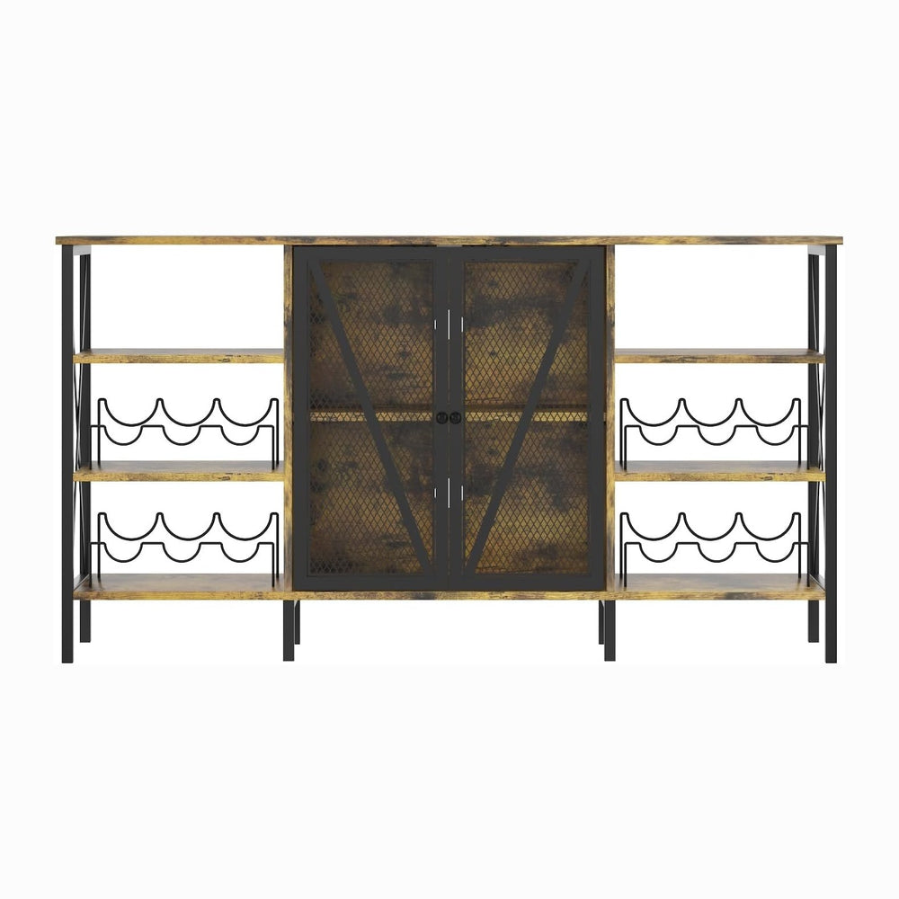 Takywep Farmhouse Industrial Wine Bar Cabinet with LED Light – Freestanding S...