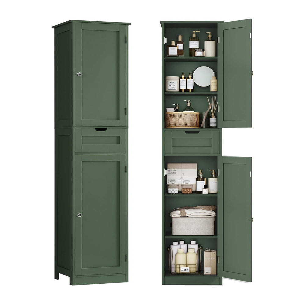 TEENFON Tall Bathroom Cabinet with 2 Doors & 1 Drawer, Narrow Bathroom St...