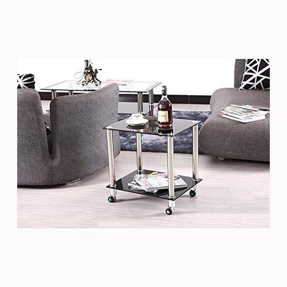 Telephone Table, Sofa Side Table,Square Tempered Glass Small Coffee Table,Tel...