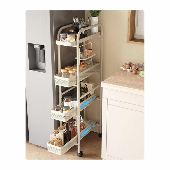 UMDONX 4-Tier Narrow Mobile Storage Cart with Pull-Out Baskets | The Multifunctional Pull-out Storage Rack Is Suitable for Bathrooms, Kitchens, and Laundry Rooms