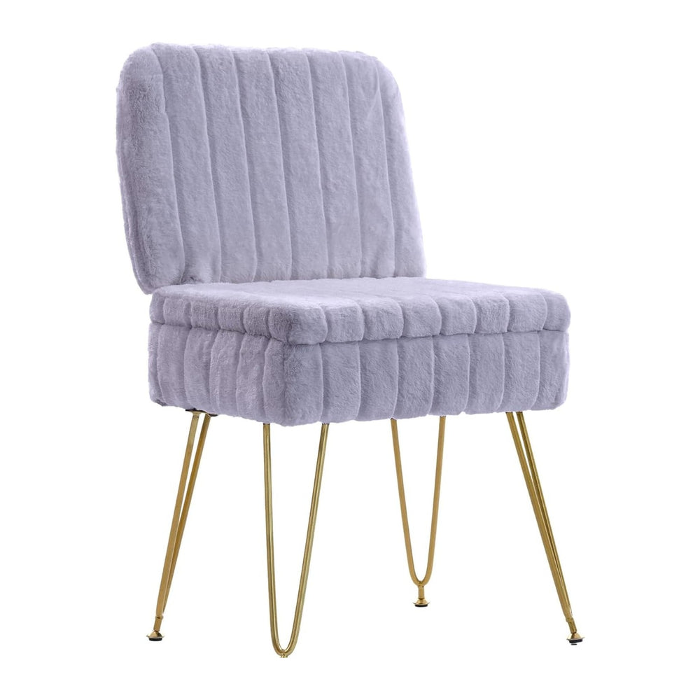 Vanity Chair with Storage | Comfy Ottoman with Folding Back