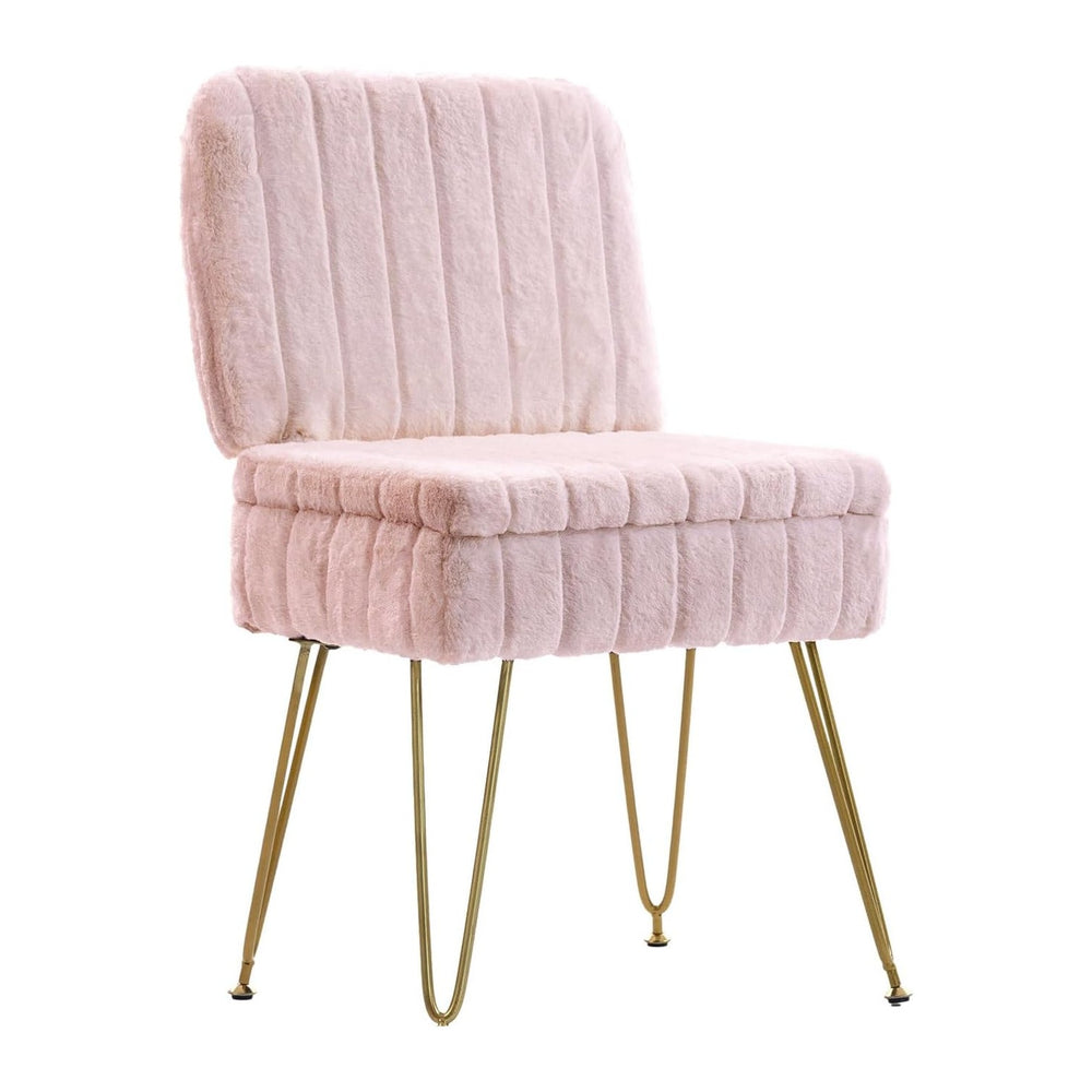 Vanity Chair with Storage | Comfy Ottoman with Folding Back | Faux Fur Vanity...
