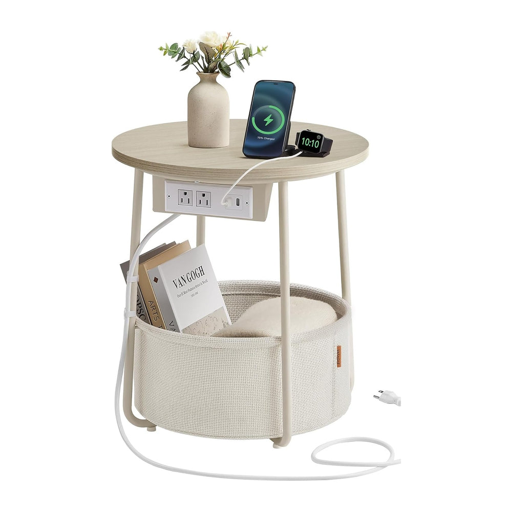 VASAGLE LILEA Collection - Side Table with Charging Station, Round End Table ...