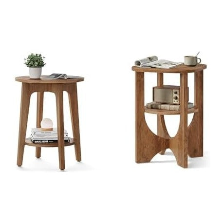 VASAGLE Round Side Table, 2 Tier Small Accent End Table Rustic Walnut ULET283...