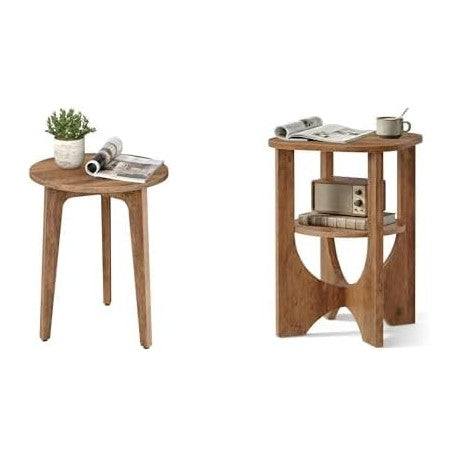 VASAGLE Round Side Table, Small Accent End Table, Honey Brown ULET237KB01S an...