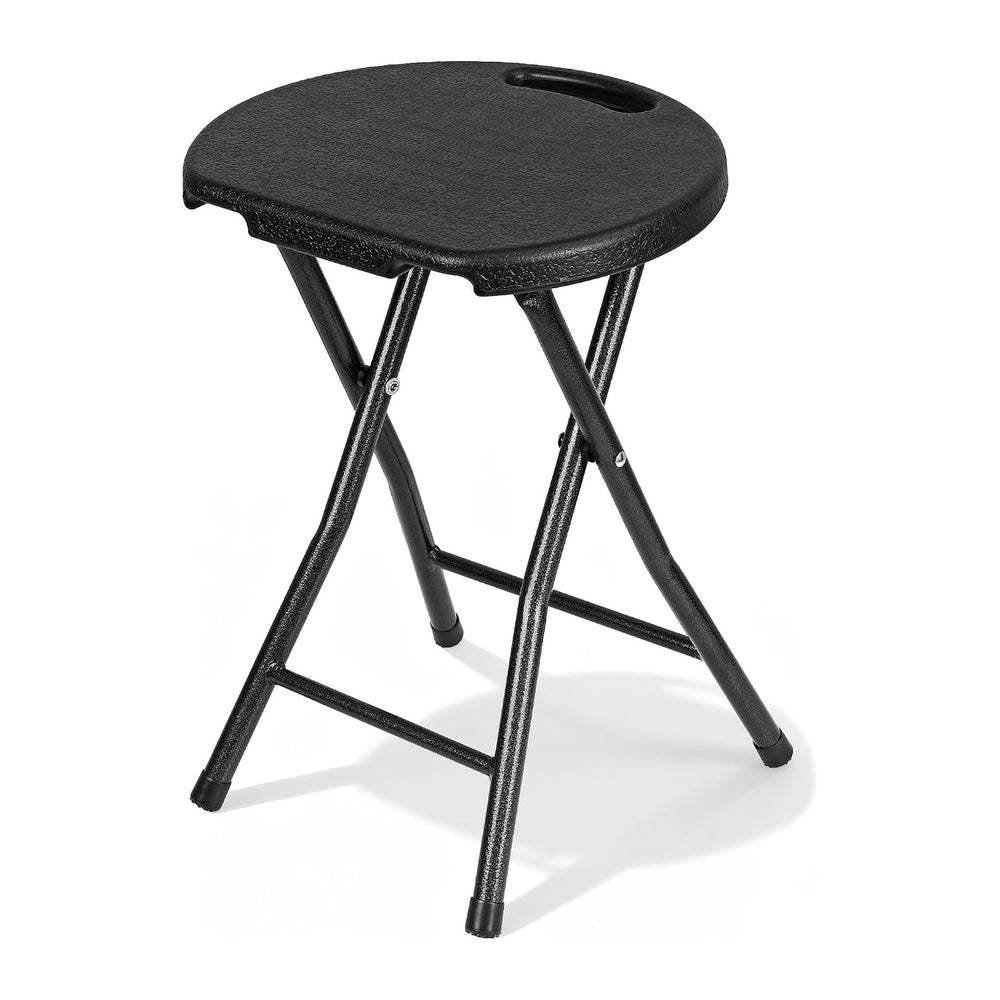 VECELO Folding Stool 18" with Handle, Solid Bottom Support, Iron X-Frame...