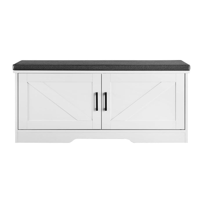 VEVOR Shoe Storage Bench with Padded Cushion & 2 Barn Doors, Entryway Bench 39.4 x 14.0 x 18.1 Inches, for Entryway, Hallway, Living Room, Bedroom