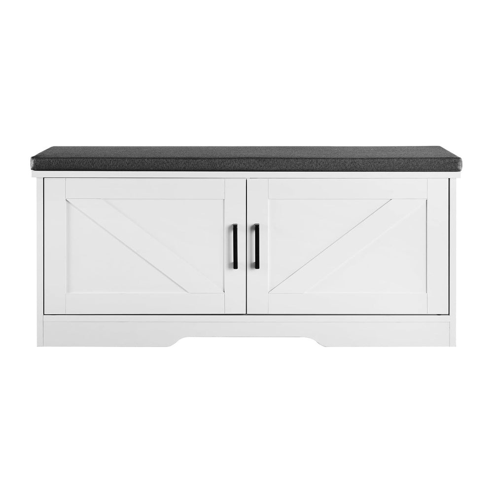 VEVOR Shoe Storage Bench with Padded Cushion & 2 Barn Doors, Entryway Ben...