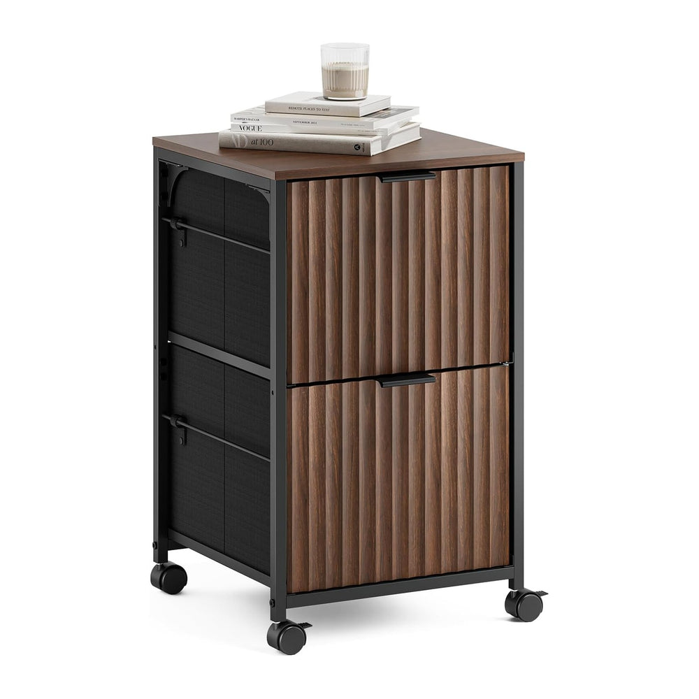 VINGLI 2 Drawer Mobile File Cabinet, Rolling Fluted Filing Cabinet Under Desk...