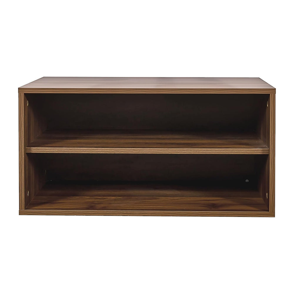 Walnut Stackable Storage Cabinet, 2 Tier Open Front Bookcase Organizer Shelf