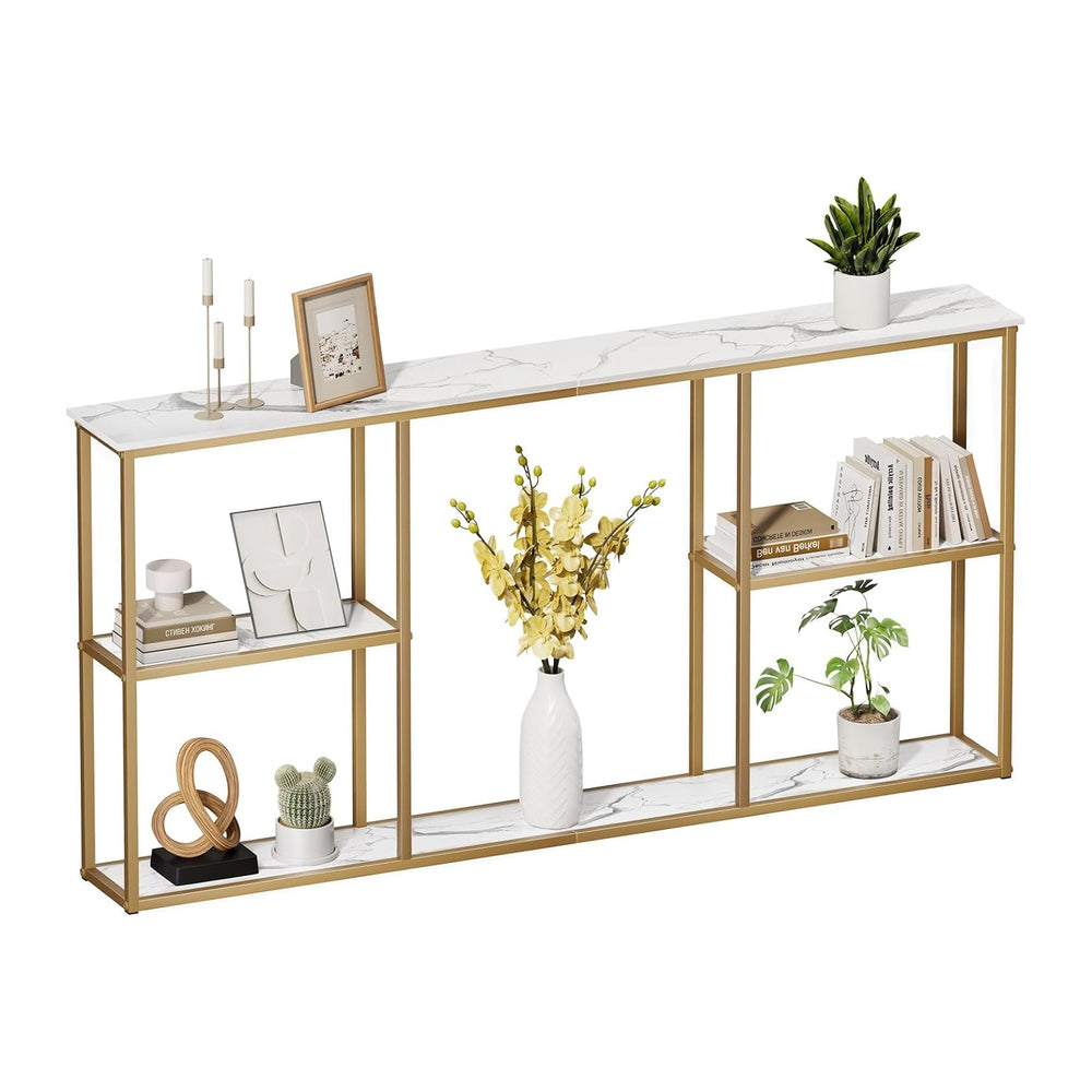 WOHOMO 63 in Entryway Table Modern Sofa Table with Shelves White Gold | 12 In...