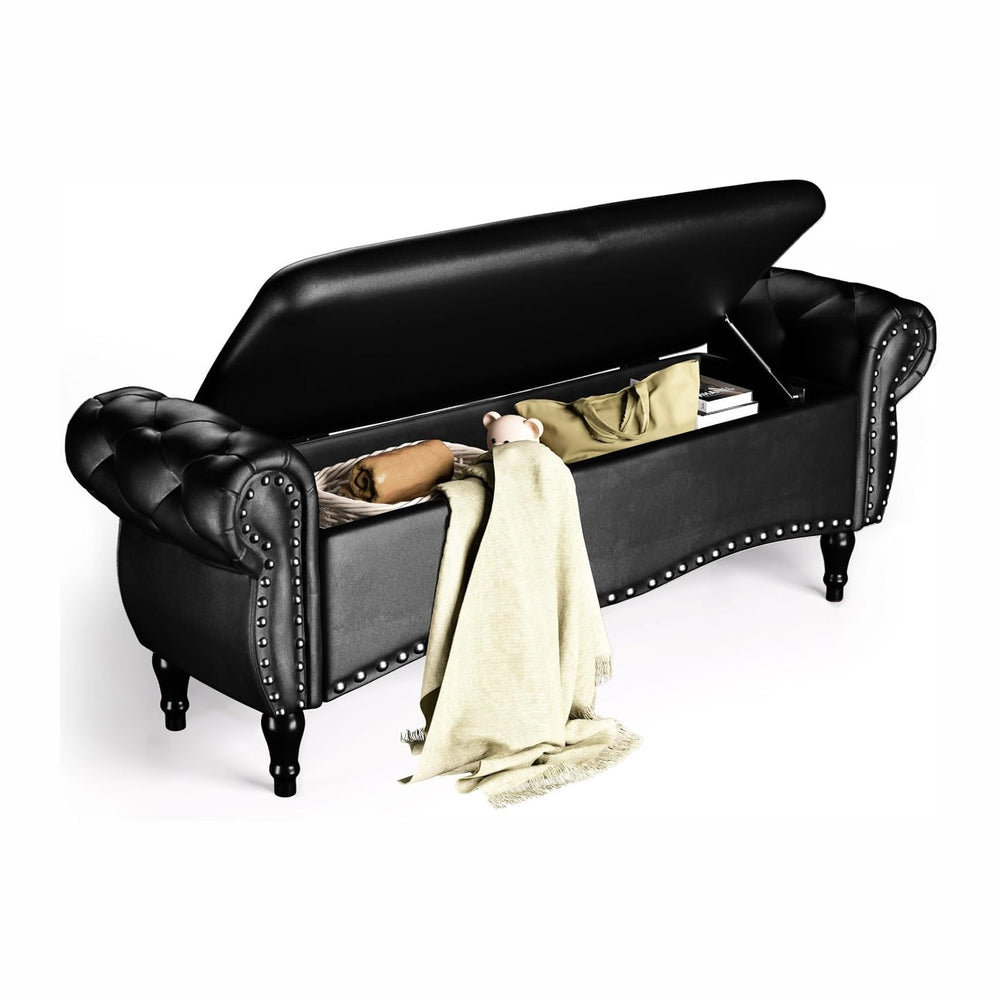 ZZW Storage Ottoman Bench, 51" Length Upholstered End of Bed Storage Ben...
