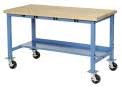 Global Industrial Mobile Workbench with Power Apron, Maple Block Square Edge,...