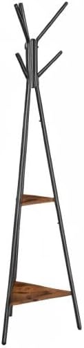VASAGLE Coat Rack Freestanding, Coat Hanger Stand, Hall Tree with 2 Shelves, for Clothes, Hat, Bag, Industrial Style, Rustic Brown and Black URCR16BX