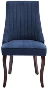 Navy Mid Century Dining Chairs Set of 4, Modern Kitchen & Dining Room Chairs Set of 4, Linen Upholstered Kitchen Chair, Sillas de Comedor, Wood Legs (Blue, 4 Pcs)