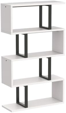 YITAHOME 5-Tier S-Shaped Bookcase, Modern Display Shelf, Cream White