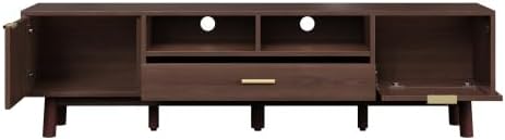 Bellemave TV Stand for up to 75", Solid Wood TV Consoles with Storage Drawer & Open Shelves, Modern Entertainment Center with Drop-Down Door Cabinet for Living Room, Bedroom (Dark Brown)