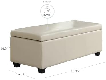 BELLEZE Storage Faux Leather Ottoman, 47 Inch Bench Bedroom Bench with Safety...