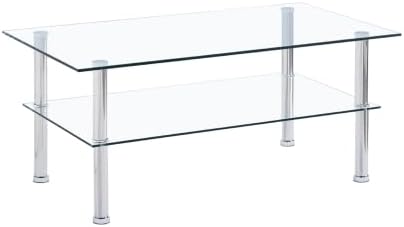 Modern Glass and Metal 2-Tier Side Table, Transparent Tstructure with Storage...