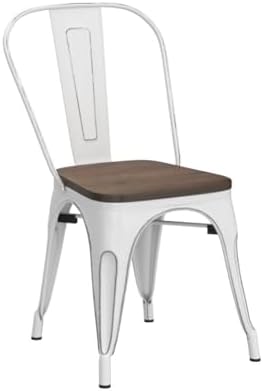 Yaheetech Metal Dining Chairs Set of 4, Stackable Kitchen Chairs, White