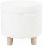 HomePop 19" Faux Sheepskin Round Storage Ottoman - Light Cream