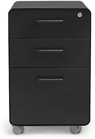 Poppin Stow 3-Drawer Rolling File Cabinet - Black. 2 Utility Drawers and 1 Ha...
