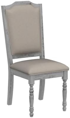 Roundhill Furniture Iris Turned Leg Wood Dining Chair, Set of 2, Weathered White