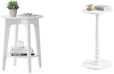 VASAGLE Small Round End Table, Round End Drink Table, Cloud White ULET283T14,...