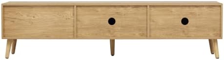 Bellemave TV Stand for up to 80", Farmhouse Entertainment Center with 2 Cabinets & Drawer, TV Media Console with Sliding Doors & Solid Wood Legs for Living Room, Bedroom (Natural)