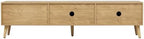 Bellemave TV Stand for up to 80", Farmhouse Entertainment Center with 2 Cabinets & Drawer, TV Media Console with Sliding Doors & Solid Wood Legs for Living Room, Bedroom (Natural)