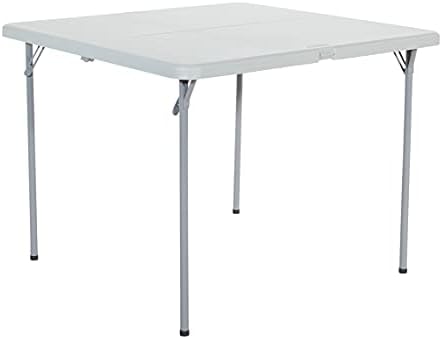 Office Star Resin 5-Piece Folding Square Table and Chair Set, Light Grey