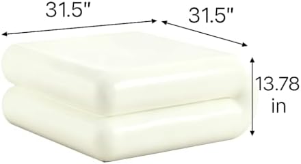 31.5" Modern White Coffee Table, Stone Coffee Table, Square Minimalist C...