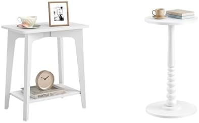 VASAGLE Small Rectangular End Table, Round End Drink Table, Cloud White ULET3...