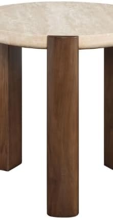 Travertine Top & Dark Oak End Table
