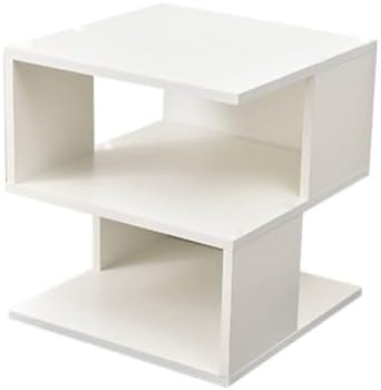 15.7" Modern White 2-Tier Side Table, Minimalist Engineered Wood End Tab...