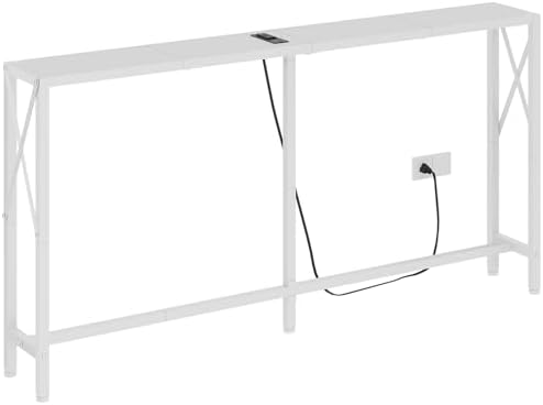 Gewudraw Narrow Console Table with Socket, Sofa Table Behind Couch, White | 5...