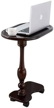 Solid Wood Rolling Side Table, Mobile Sofa End Table with Wheels for Sofa, Be...