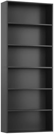 FOTOSOK 6 Tier Tall Bookshelf and Bookcase with Open Display Shelves, Black