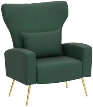 Modern Accent Chairs Set of 2, Wingback Chair with Arm & Gold Legs, Livin...