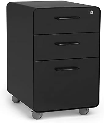 Poppin Stow 3-Drawer Rolling File Cabinet - Black. 2 Utility Drawers and 1 Ha...