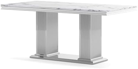 HomVent 68'' Silver Faux Marble Dining Table Set with 6 Grey Velvet C...