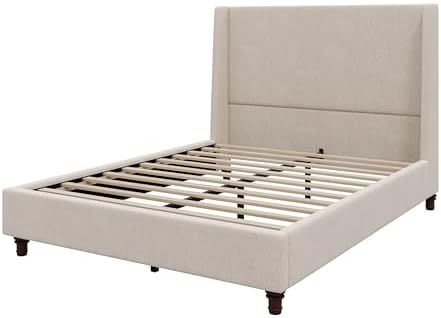 Queen Size Upholstered Bed Frame, 52.7" High Headboard Wingback Bedframe...