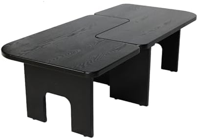 53.15" Antique Black Wood Nesting Coffee Table Set | 70.86 Inch Extended...