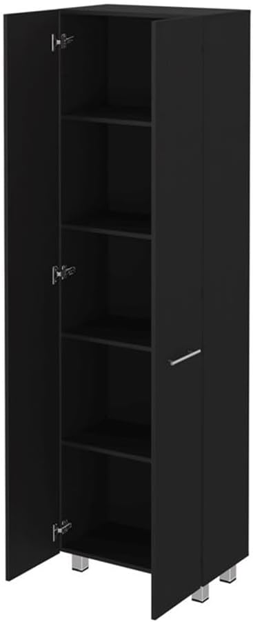 Pemberly Row 79" H Engineered Wood Double Door Pantry Cabinet, Black Fin...