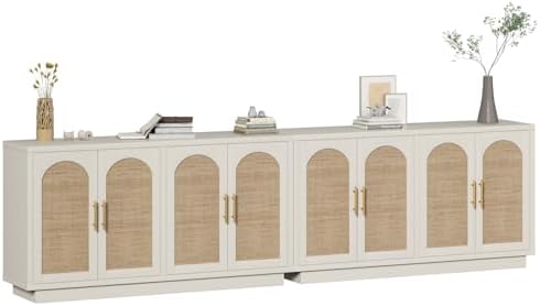 HOKYHOKY Set of 2 Rattan Sideboard Buffet Cabinet with Arched Doors, 118"