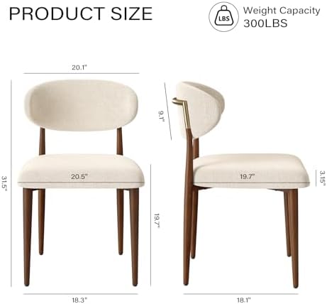 300LBS Dining Chairs Set of 2,Metal Kitchen Chairs,Modern Fabric Upholstered ...