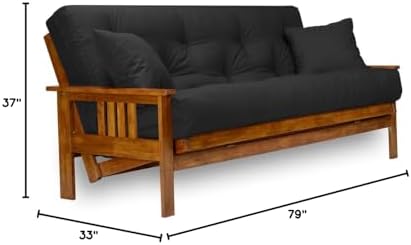 Stanford Futon Set - Full Size, Frame, 8" Mattress, Twill Black Cover